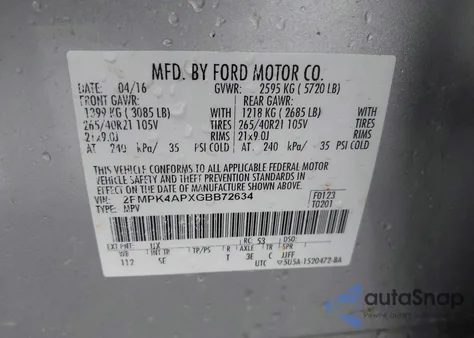 2016 Ford Edge Sport from USA, damaged, VIN 2FMPK4APXGBB72634